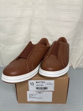Vance Co. Matteo Slip-On Sneaker Faux Leather Comfort Foam Brown Mens Sz 13 NEW